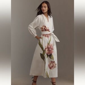 NWT By Anthropologie Belted V-Neck Midi Dress Size Small